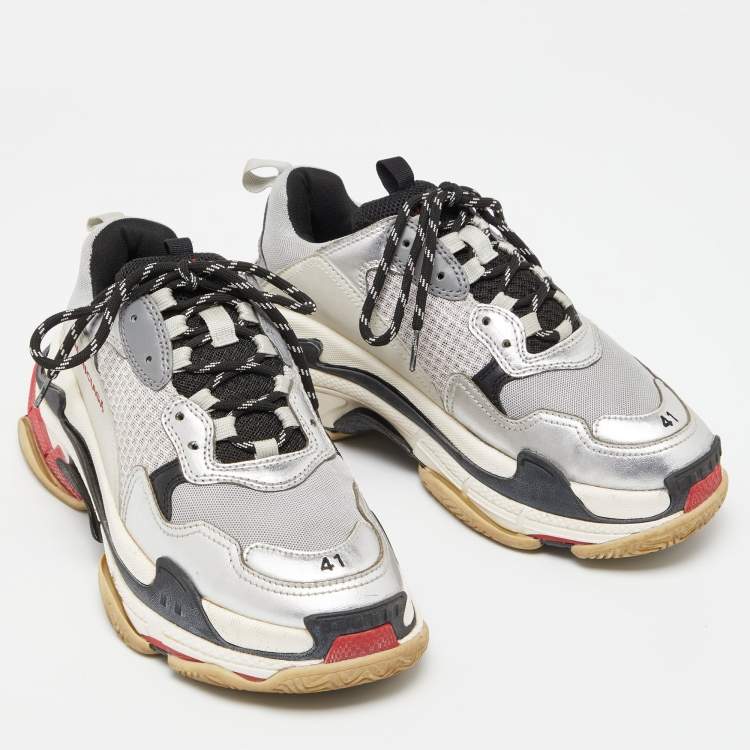 Pre Owned Balenciaga Multicolor Leather and Mesh Triple S Clear Sole Sneakers Size 41