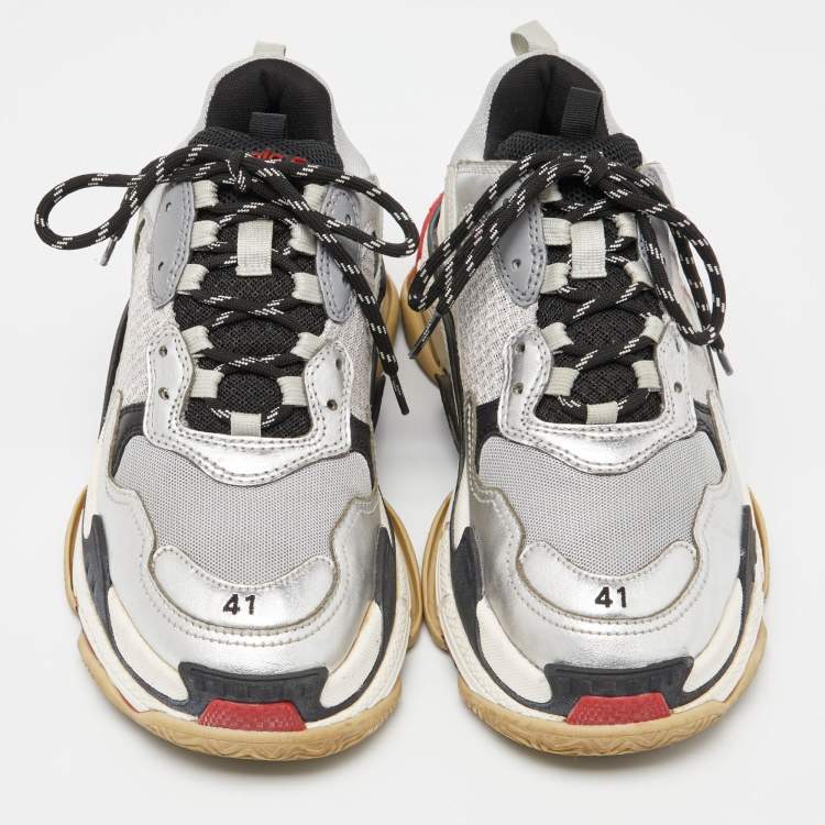 Pre Owned Balenciaga Multicolor Leather and Mesh Triple S Clear Sole Sneakers Size 41
