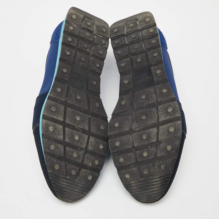 Pre Owned Balenciaga Blue/Black Leather,Suede and Mesh Race Runner Low Top Sneakers Size 41