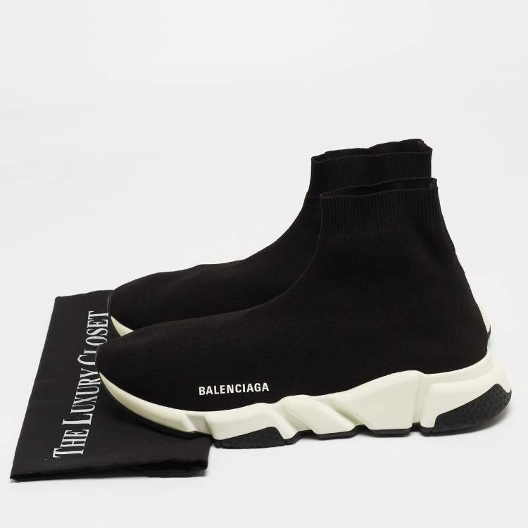 Pre Owned Balenciaga Black Knit Fabric Speed Trainer Sneakers Size 43