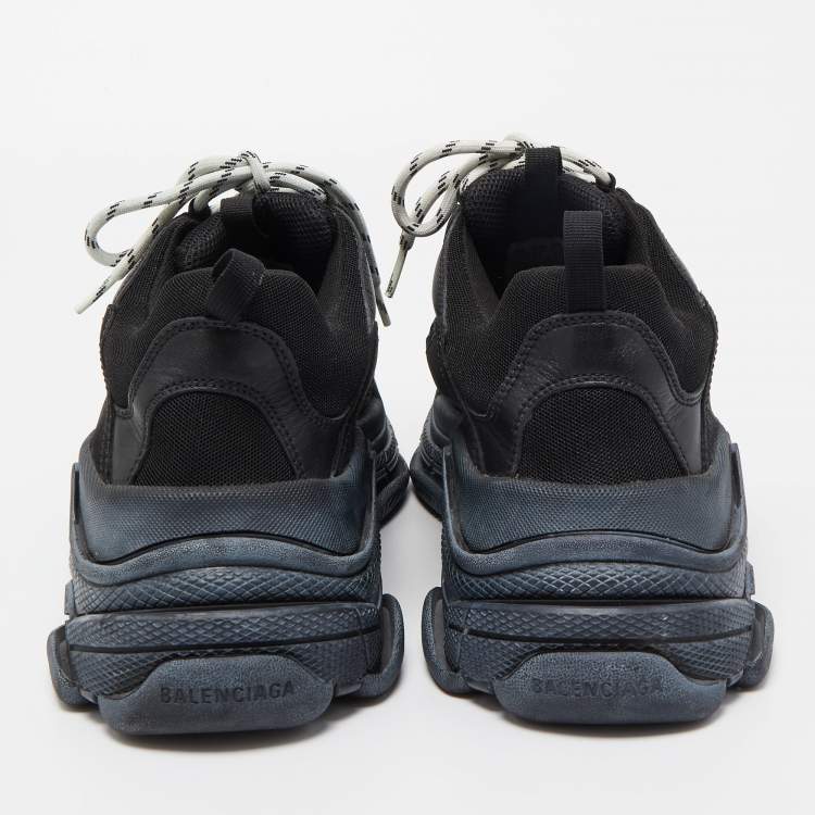 Pre Owned Balenciaga Black Nubuck Leather and Mesh Triple S Low Top Sneakers Size 45