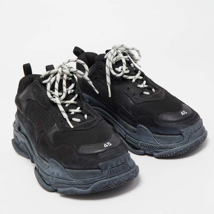 Pre Owned Balenciaga Black Nubuck Leather and Mesh Triple S Low Top Sneakers Size 45