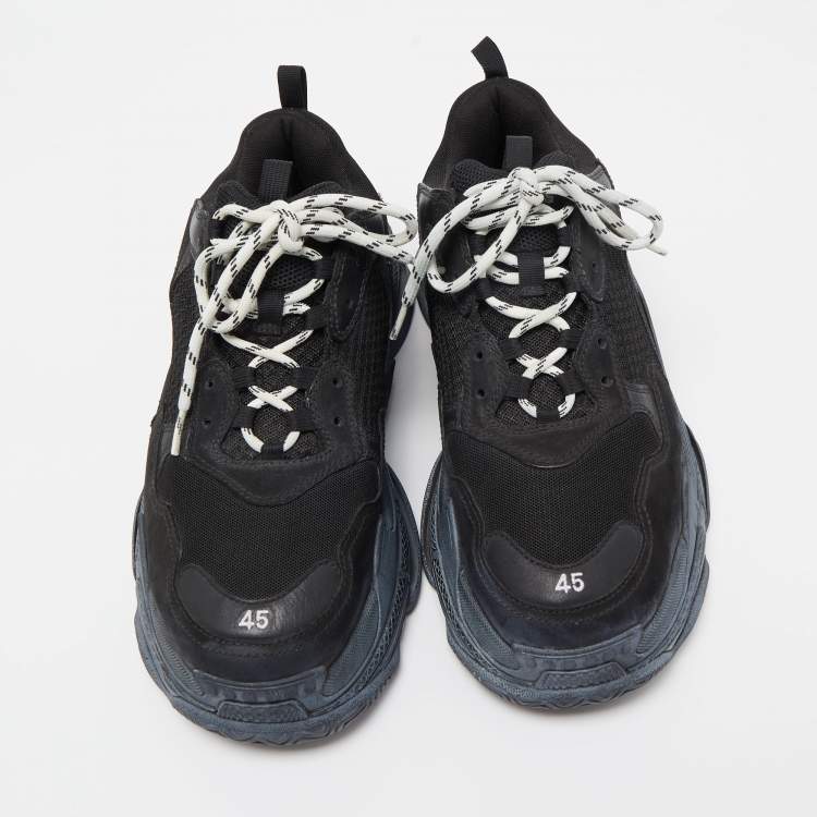Pre Owned Balenciaga Black Nubuck Leather and Mesh Triple S Low Top Sneakers Size 45
