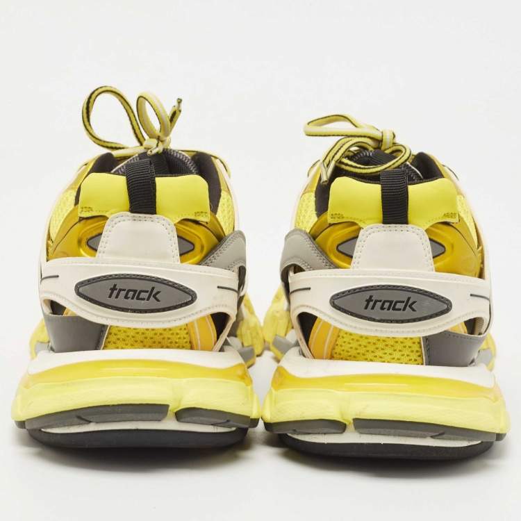 Pre Owned Balenciaga Yellow/Grey Mesh and Leather Track Sneakers Size 45