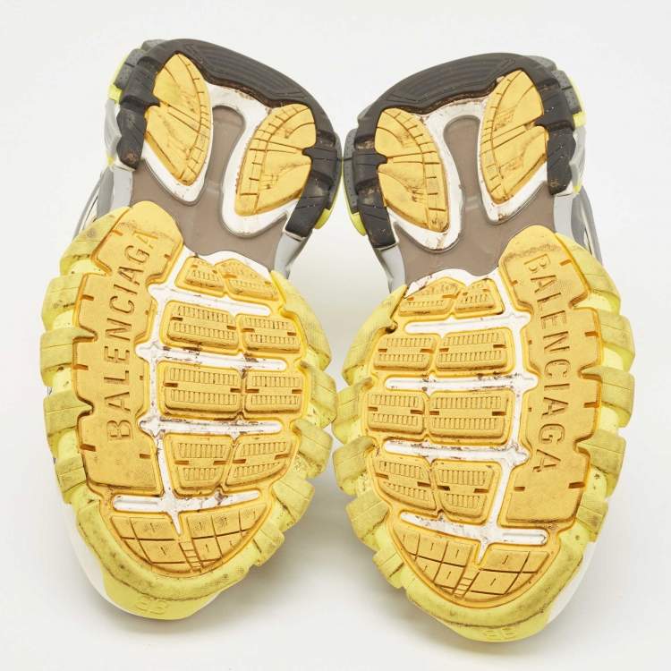 Pre Owned Balenciaga Yellow/Grey Mesh and Leather Track Sneakers Size 45