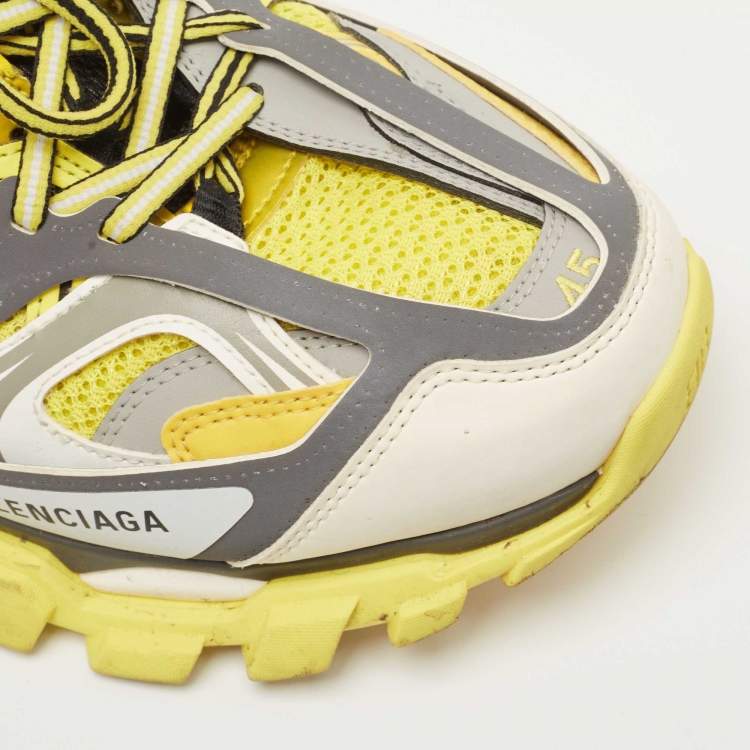 Pre Owned Balenciaga Yellow/Grey Mesh and Leather Track Sneakers Size 45
