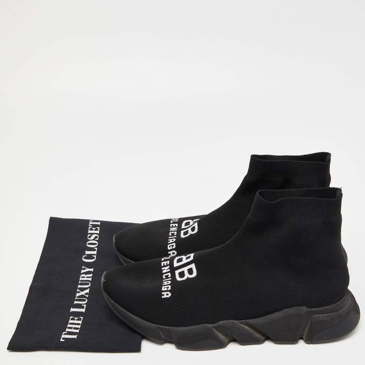 Pre Owned Balenciaga Black Knit Fabric Speed Trainer Sneakers Size 44