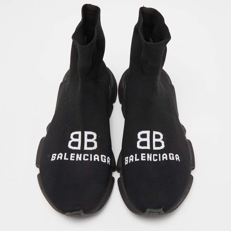 Pre Owned Balenciaga Black Knit Fabric Speed Trainer Sneakers Size 44