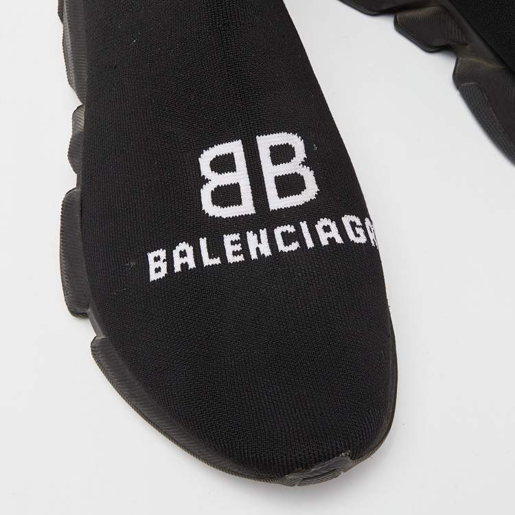 Pre Owned Balenciaga Black Knit Fabric Speed Trainer Sneakers Size 44
