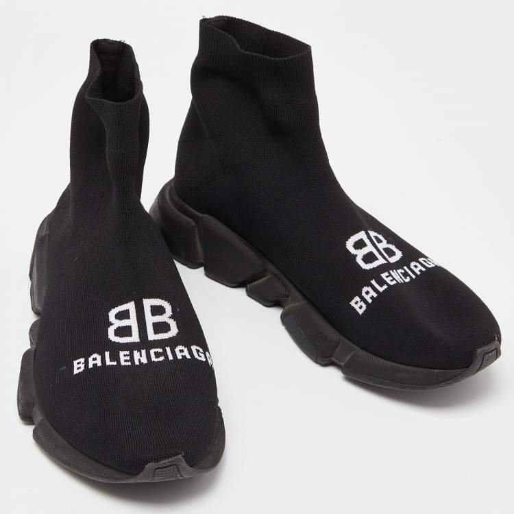 Pre Owned Balenciaga Black Knit Fabric Speed Trainer Sneakers Size 44