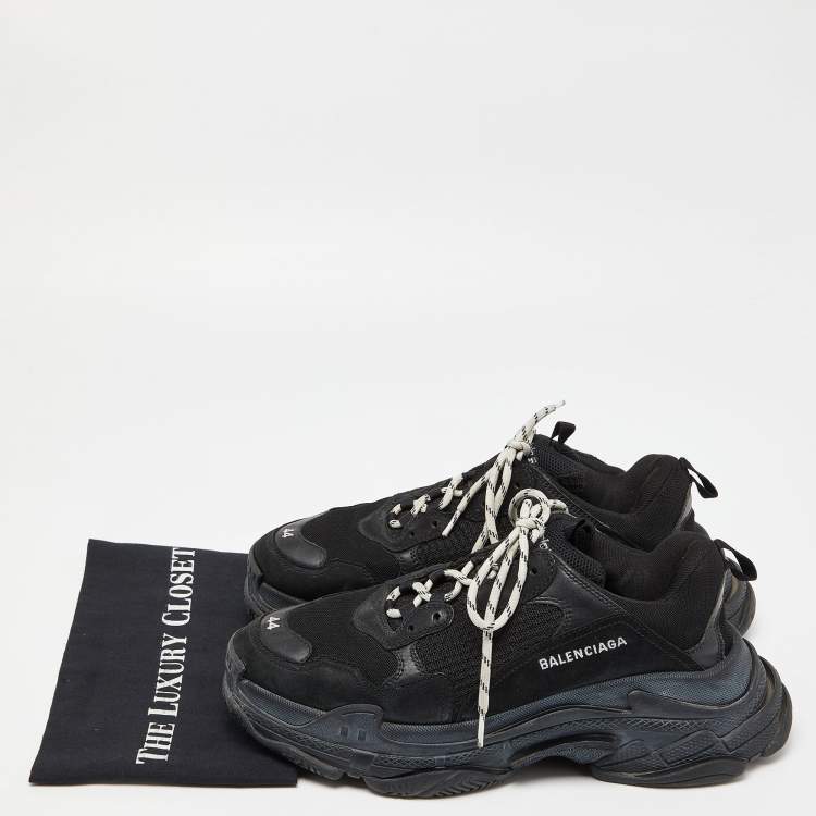 Pre Owned Balenciaga Black Leather and Mesh Triple S Sneakers Size 44