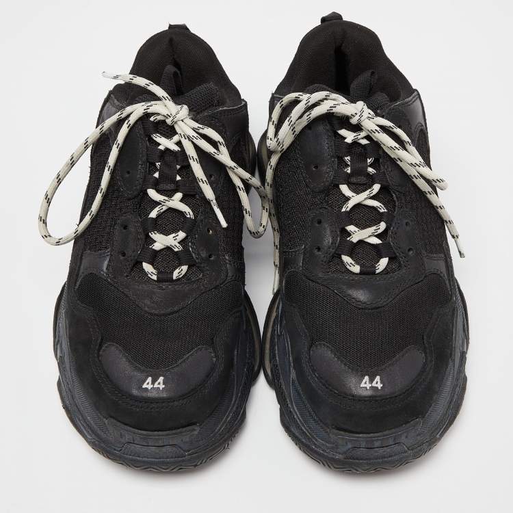 Pre Owned Balenciaga Black Leather and Mesh Triple S Sneakers Size 44