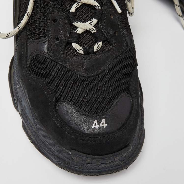 Pre Owned Balenciaga Black Leather and Mesh Triple S Sneakers Size 44