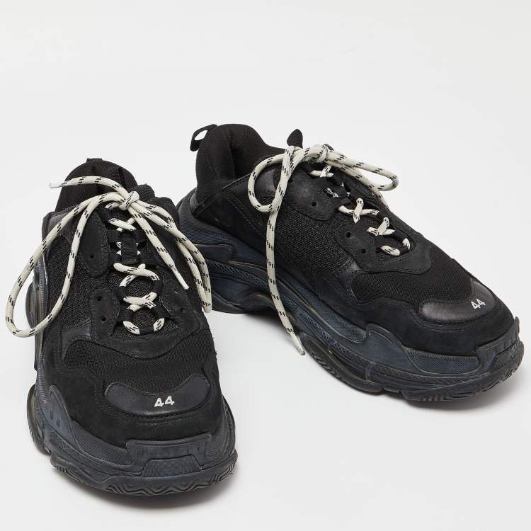 Pre Owned Balenciaga Black Leather and Mesh Triple S Sneakers Size 44