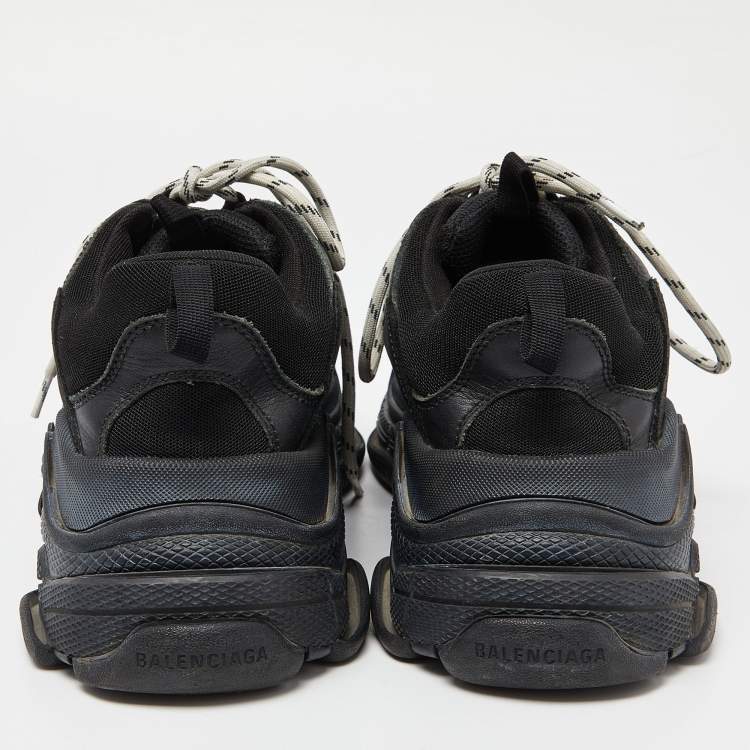 Pre Owned Balenciaga Black Leather and Mesh Triple S Sneakers Size 44