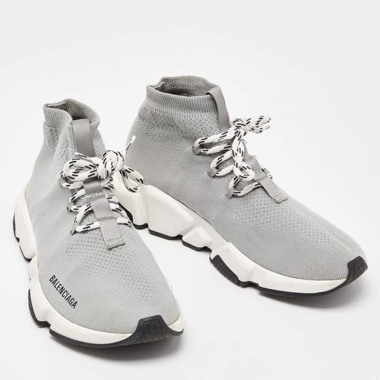 Pre Owned Balenciaga Grey Knit Speed Trainer High Top Sneakers Size 40