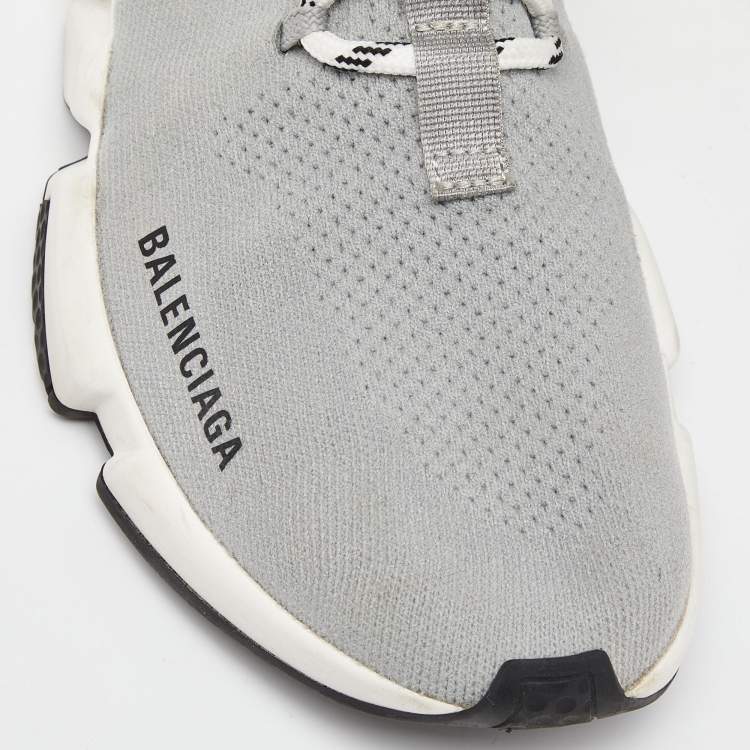 Pre Owned Balenciaga Grey Knit Speed Trainer High Top Sneakers Size 40