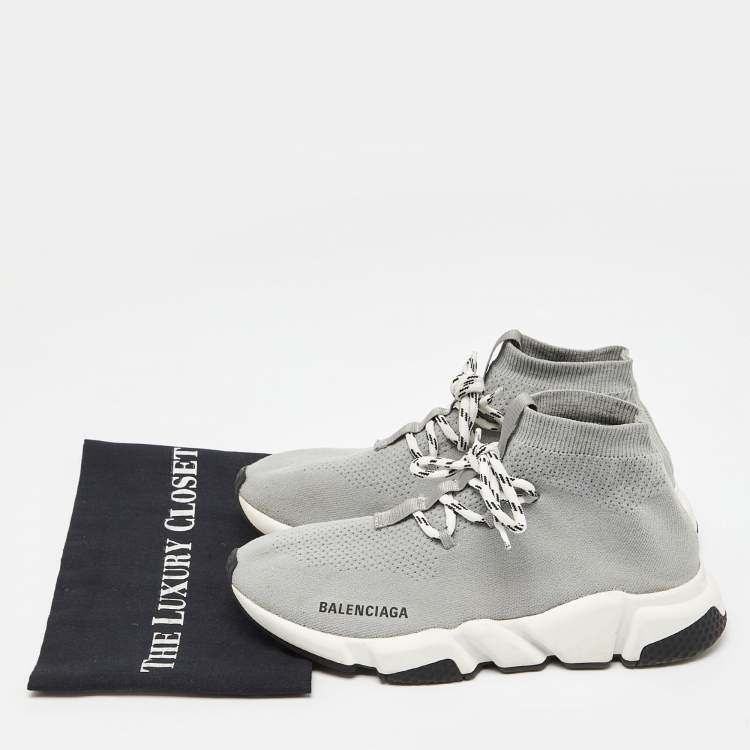 Pre Owned Balenciaga Grey Knit Speed Trainer High Top Sneakers Size 40