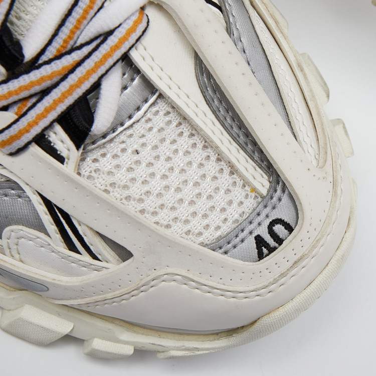 Pre Owned Balenciaga White/Orange Leather and Mesh Track Sneakers Size 40