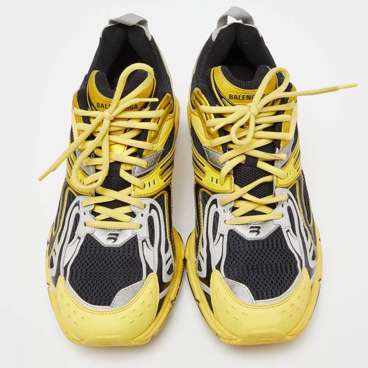 Pre Owned Balenciaga Yellow/Black Faux Leather and Mesh x Pander Sneakers Size 44