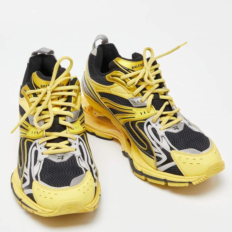 Pre Owned Balenciaga Yellow/Black Faux Leather and Mesh x Pander Sneakers Size 44