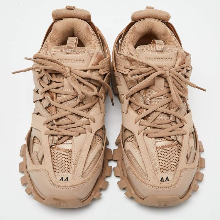 Pre Owned Balenciaga Beige Faux Leather, Rubber and Mesh Track Sneakers Size 44