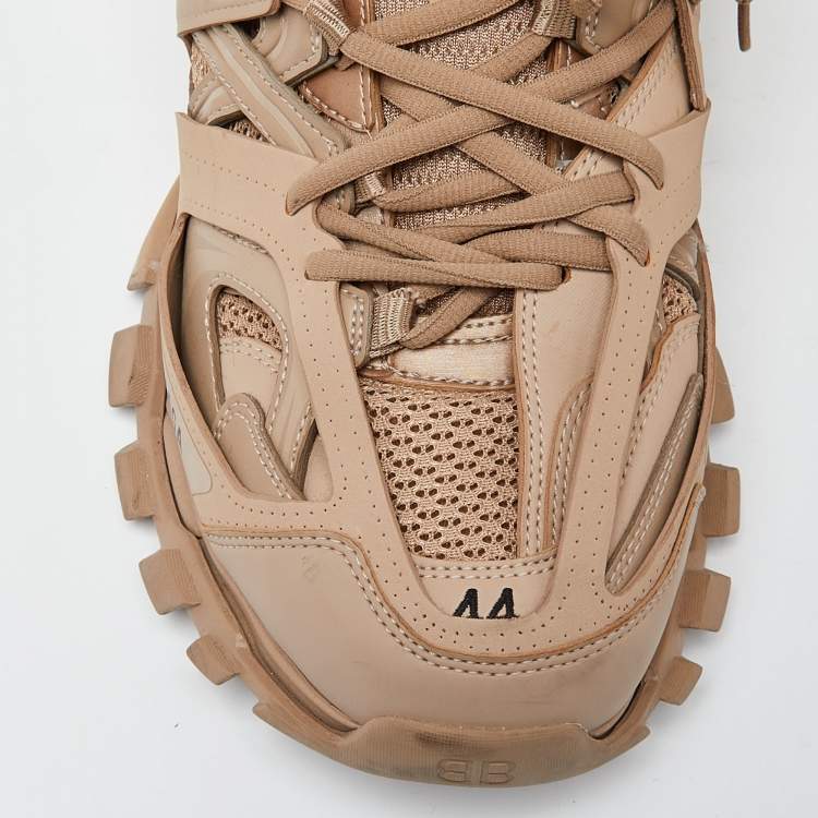 Pre Owned Balenciaga Beige Faux Leather, Rubber and Mesh Track Sneakers Size 44