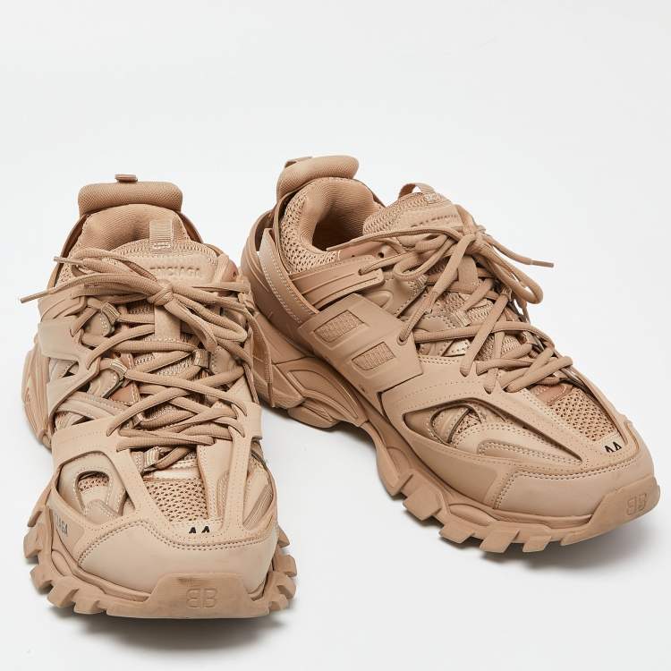 Pre Owned Balenciaga Beige Faux Leather, Rubber and Mesh Track Sneakers Size 44