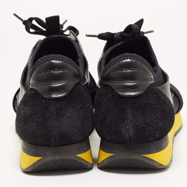 Pre Owned Balenciaga Black Leather and Mesh Race Runner Sneakers Size 41