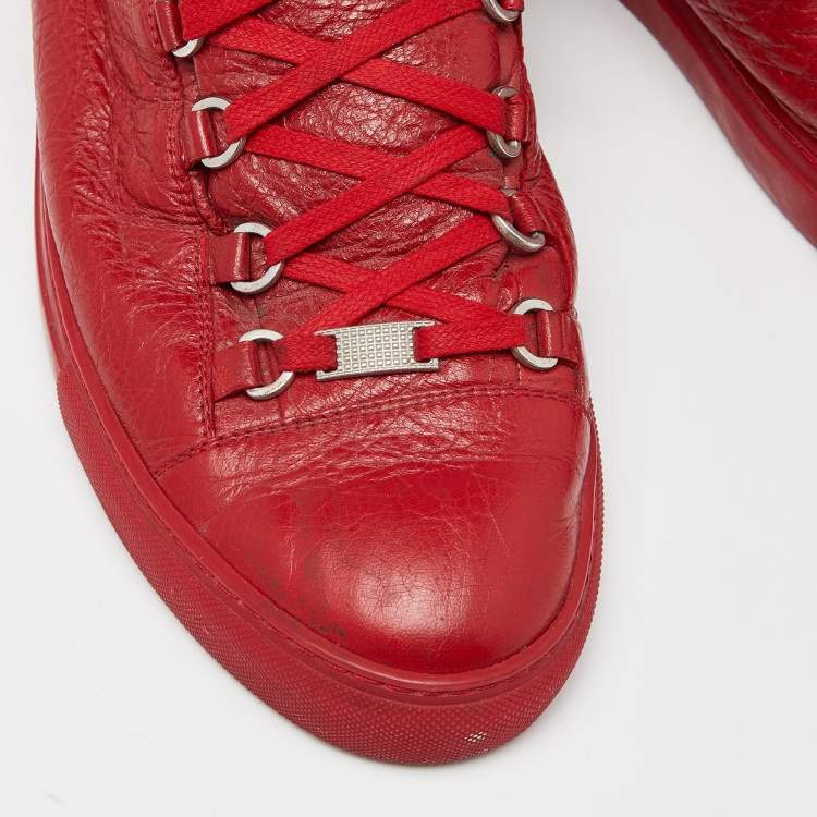 Pre Owned Balenciaga Red Textured Leather Arena High Top Sneakers Size 45