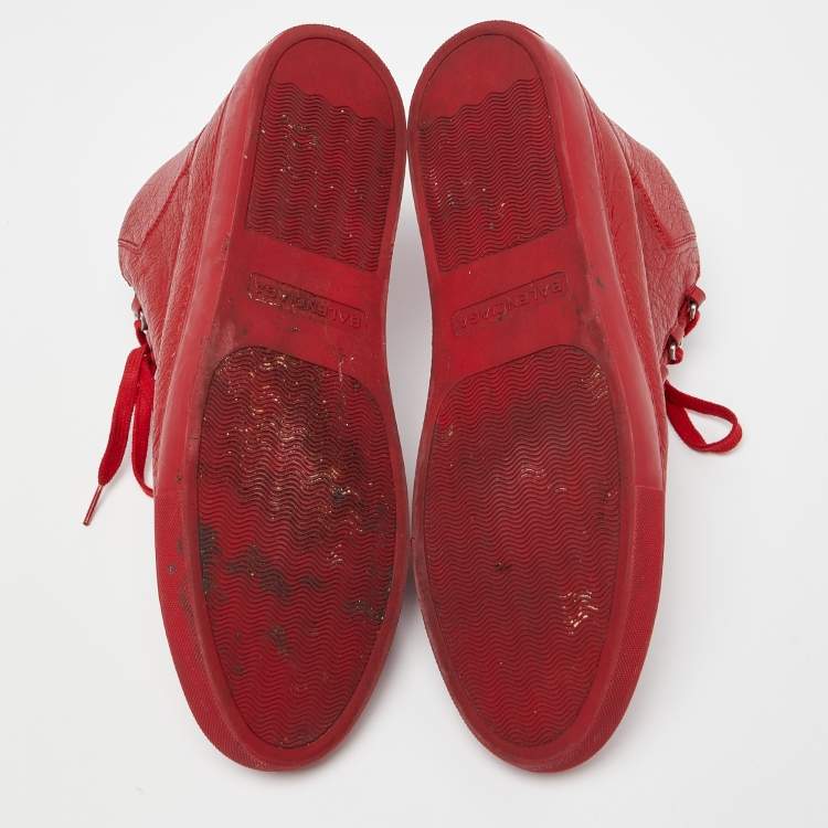 Pre Owned Balenciaga Red Textured Leather Arena High Top Sneakers Size 45