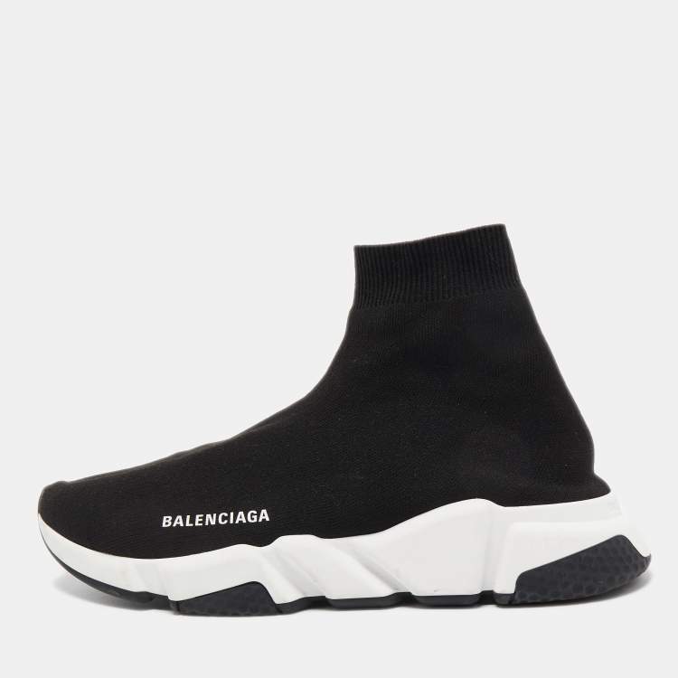 Pre Owned Balenciaga Black Knit Fabric Speed Trainer Sneakers Size 42