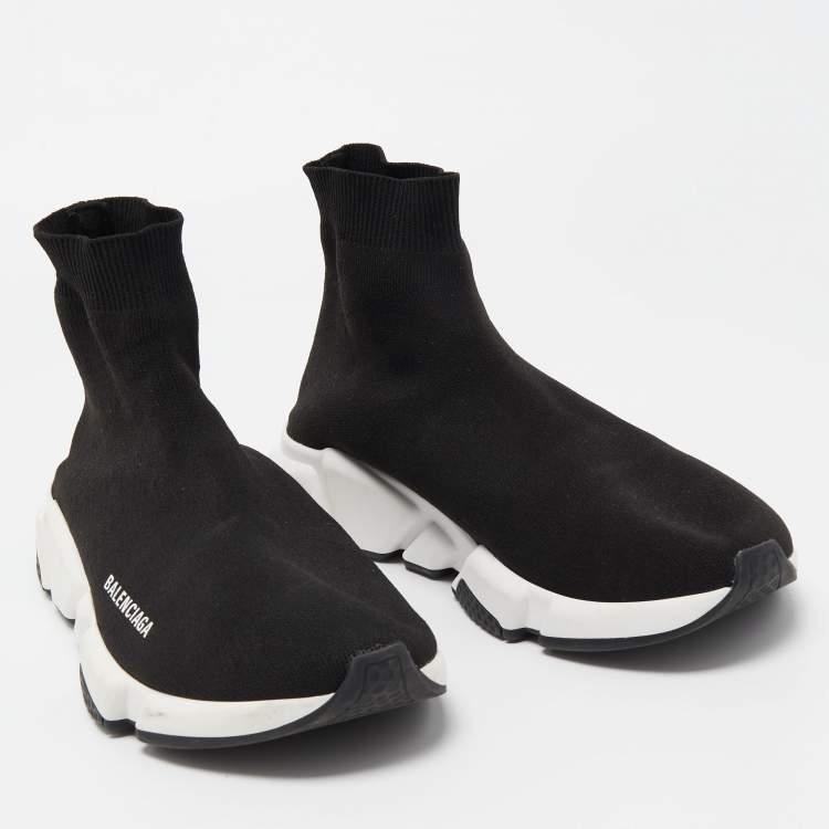 Pre Owned Balenciaga Black Knit Fabric Speed Trainer Sneakers Size 42