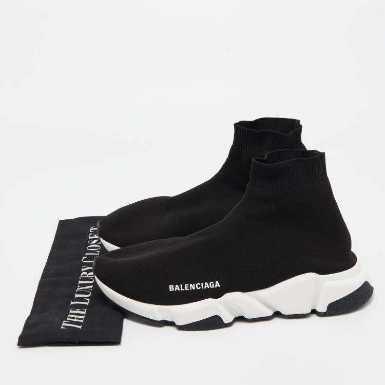 Pre Owned Balenciaga Black Knit Fabric Speed Trainer Sneakers Size 42