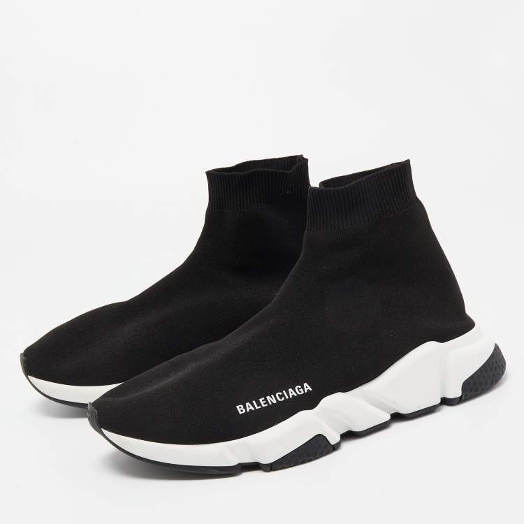 Pre Owned Balenciaga Black Knit Fabric Speed Trainer Sneakers Size 42