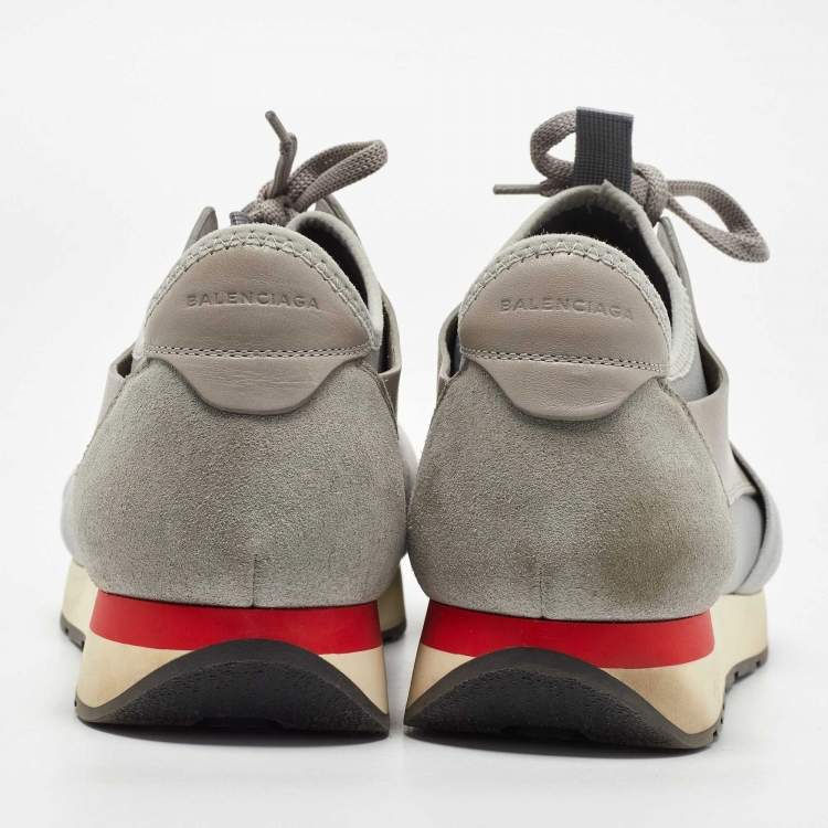 Pre Owned Balenciaga Grey Suede and Leather Race Runner Sneakers Size 42