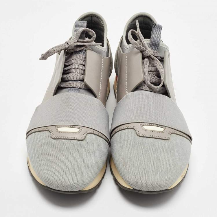 Pre Owned Balenciaga Grey Suede and Leather Race Runner Sneakers Size 42