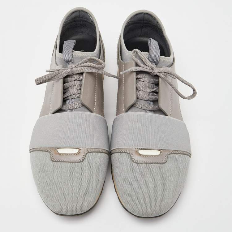 Pre Owned Balenciaga Two Tone Mesh and Leather Race Runner Sneakers Size 41