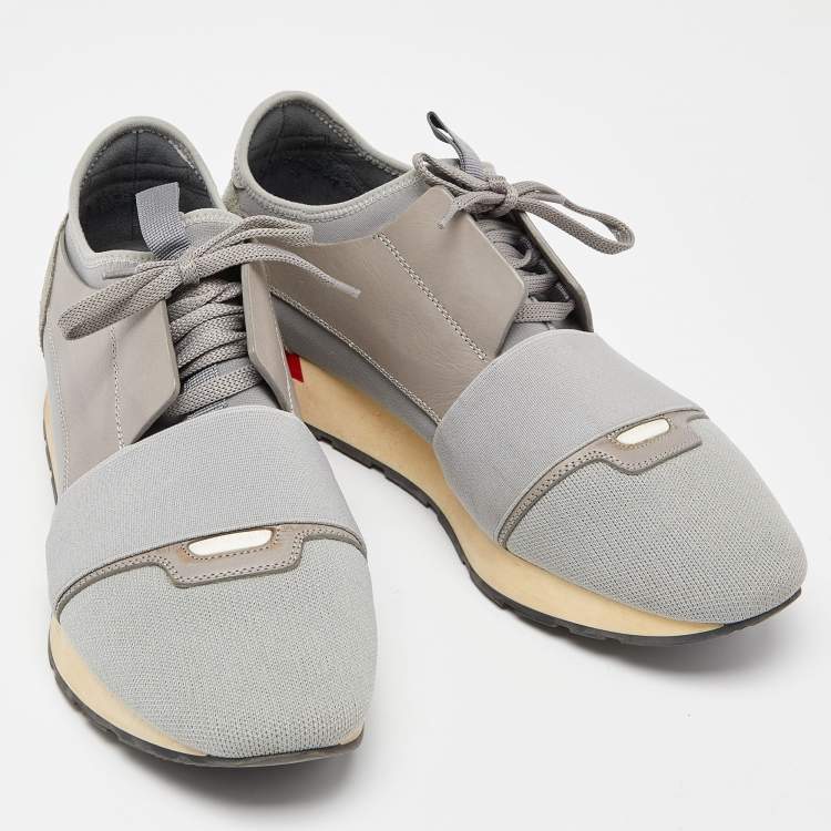 Pre Owned Balenciaga Two Tone Mesh and Leather Race Runner Sneakers Size 41