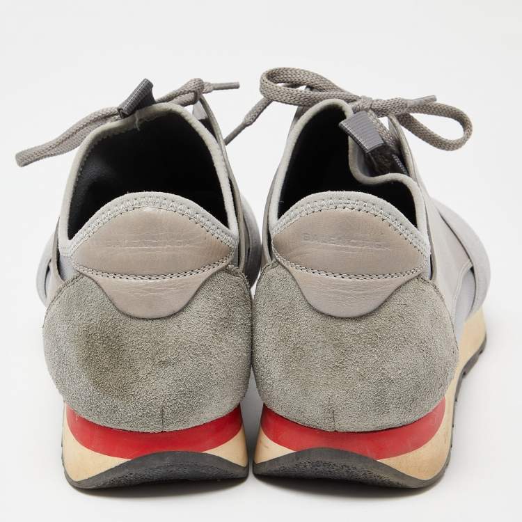 Pre Owned Balenciaga Two Tone Mesh and Leather Race Runner Sneakers Size 41