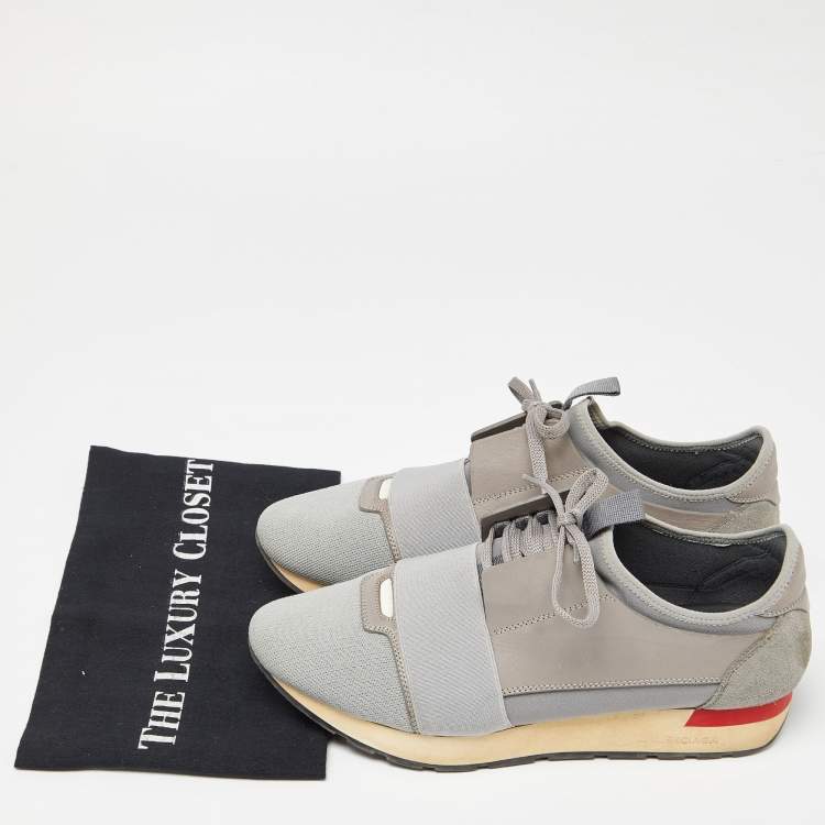 Pre Owned Balenciaga Two Tone Mesh and Leather Race Runner Sneakers Size 41