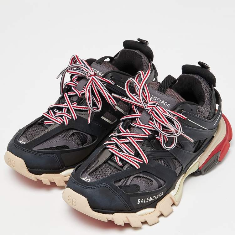 Pre Owned Balenciaga Black Faux Leather and Mesh Track Low Top Sneakers Size 40