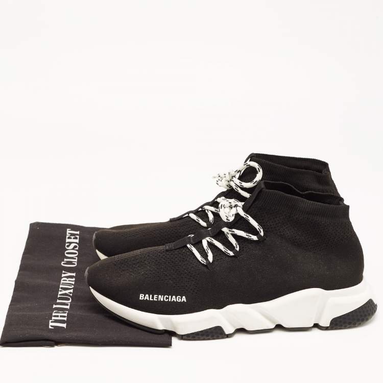 Pre Owned Balenciaga Black Knit Fabric Speed Lace Up Sneakers Size 45