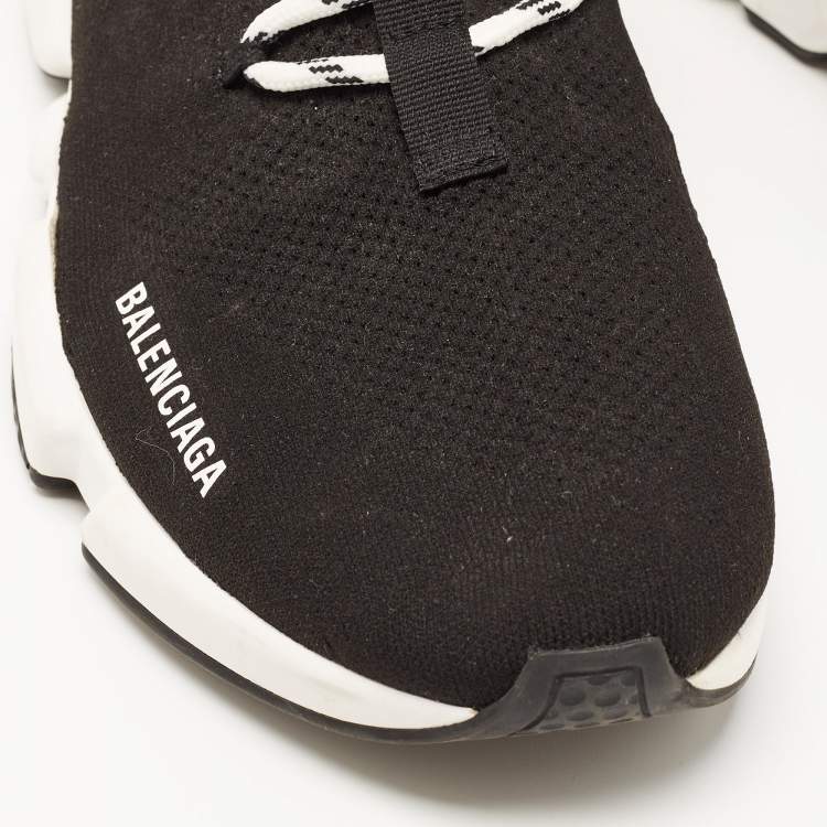 Pre Owned Balenciaga Black Knit Fabric Speed Lace Up Sneakers Size 45