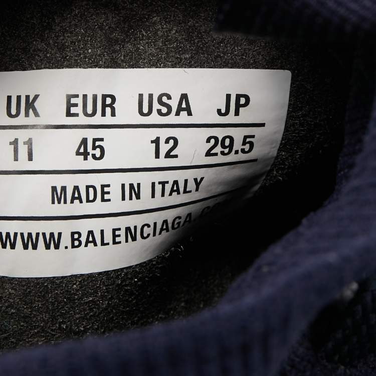 Pre Owned Balenciaga Navy Blue Knit Fabric Speed Trainer Sneakers Size 45