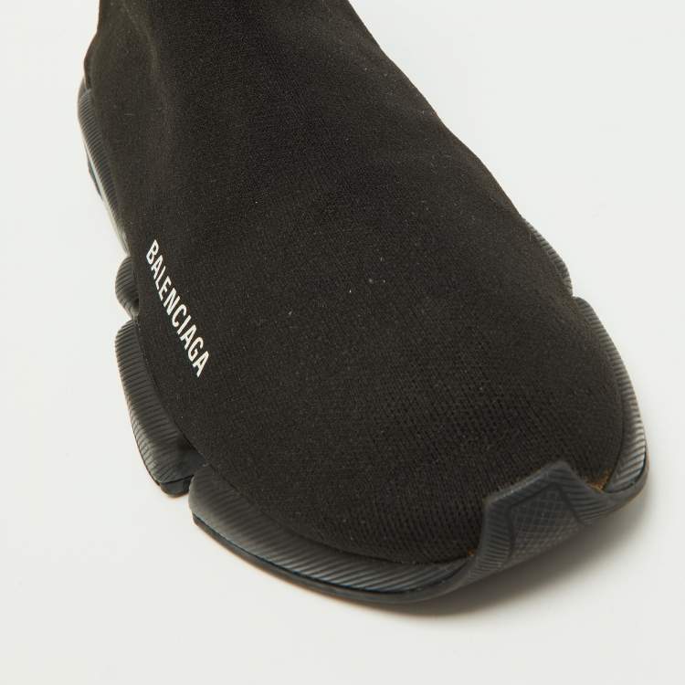 Pre Owned Balenciaga Black Knit Fabric Speed Trainer High Top Sneakers Size 41