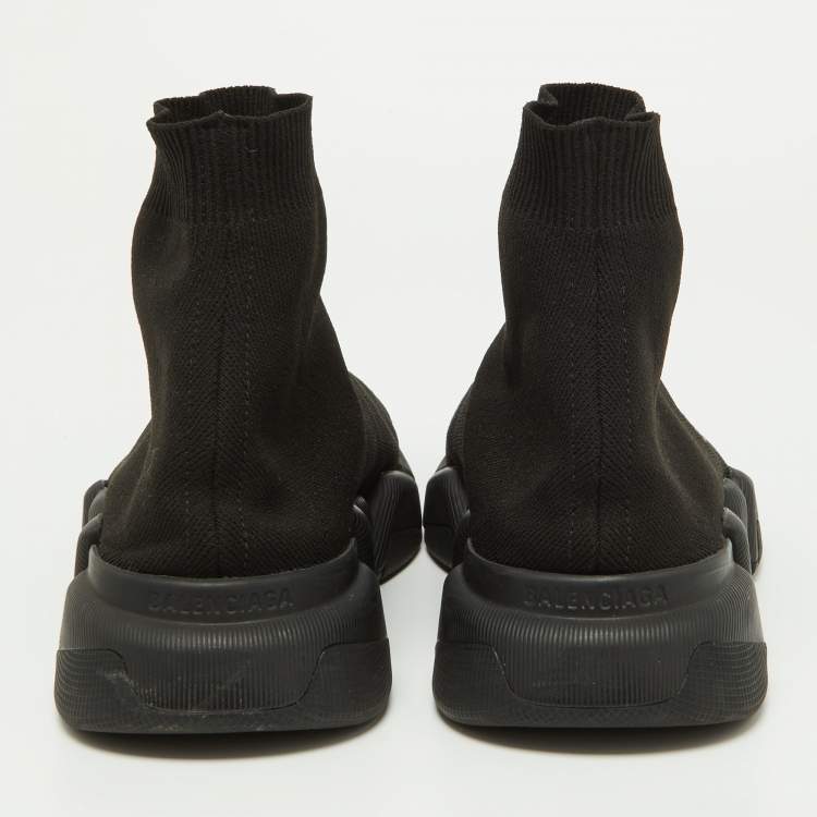 Pre Owned Balenciaga Black Knit Fabric Speed Trainer High Top Sneakers Size 41