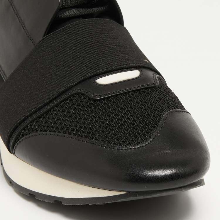 Pre Owned Balenciaga Black Leather and Fabric Race Runner Sneakers Size 42