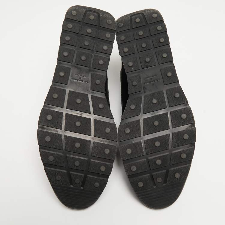 Pre Owned Balenciaga Black Leather and Fabric Race Runner Sneakers Size 42