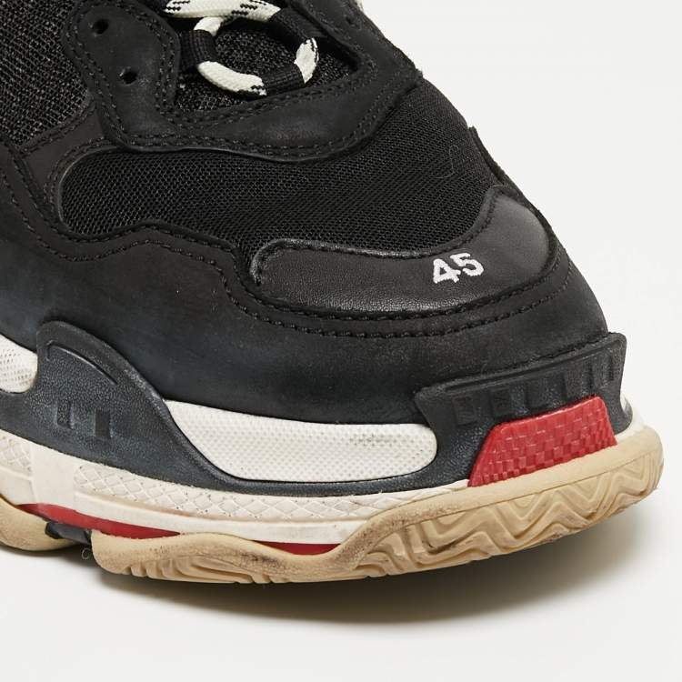 Pre Owned Balenciaga Black Leather and Mesh Triple S Sneakers Size 45